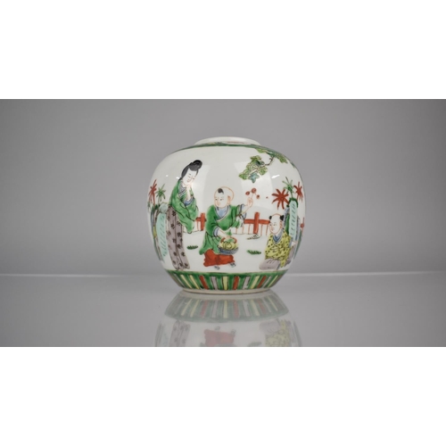 89 - A Chinese Porcelain Famille Verte Ginger Jar decorated with Mother and Child in Garden Setting, Red ... 