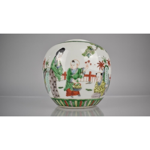 89 - A Chinese Porcelain Famille Verte Ginger Jar decorated with Mother and Child in Garden Setting, Red ... 