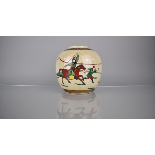 76 - A Chinese Nanking Crackle Glazed Ginger Jar Decorated in Polychrome Enamels with Battle Scene with O... 