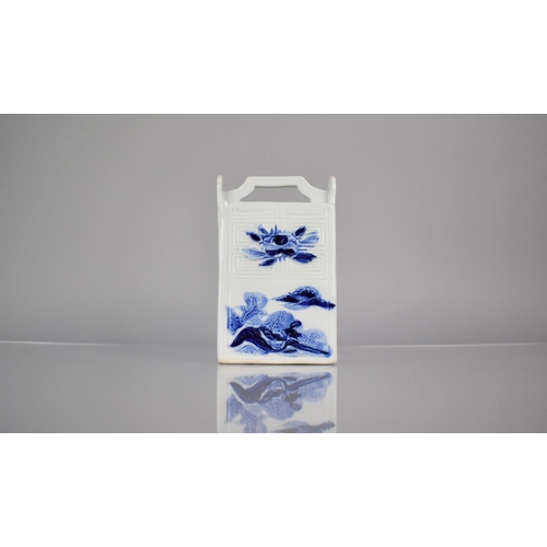 39 - A Chinese Blue and White Porcelain Water Dropper of Square Form, The Panelled Sides Decorated in Sha... 