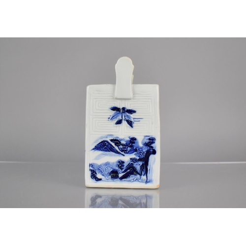 39 - A Chinese Blue and White Porcelain Water Dropper of Square Form, The Panelled Sides Decorated in Sha... 