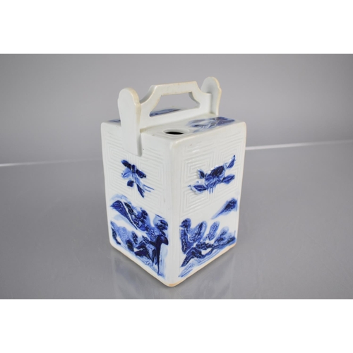 39 - A Chinese Blue and White Porcelain Water Dropper of Square Form, The Panelled Sides Decorated in Sha... 