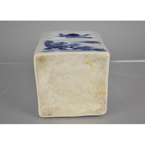 39 - A Chinese Blue and White Porcelain Water Dropper of Square Form, The Panelled Sides Decorated in Sha... 