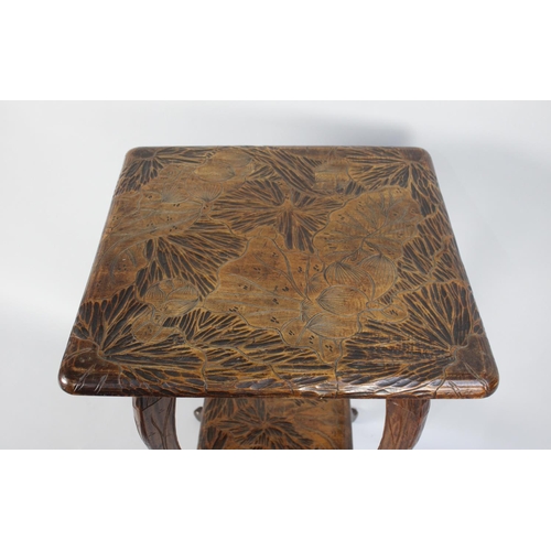 364 - A Late 19th Century Japanese Export Carved Wooden Centre Table with a Solid Top over Four Out Swept ... 