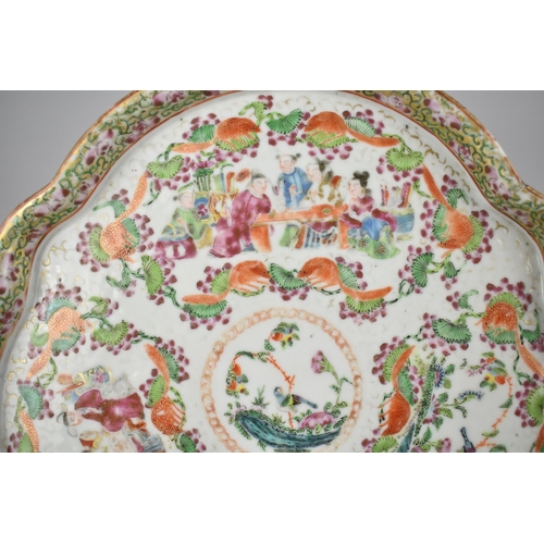 53 - An 18th/19th Century Chinese Porcelain Famille Rose Medallion Shaped Galleried Dish Decorated in the... 