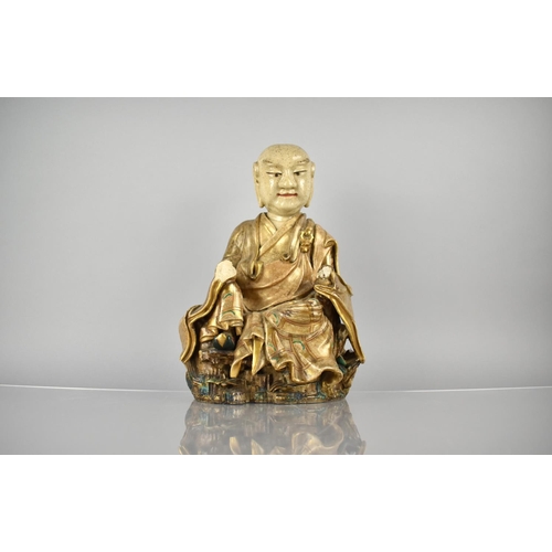 126 - A Heavy Meiji Period Japanese Satsuma Pottery Figure of Seated Scholar/Immortal, Substantial Conditi... 