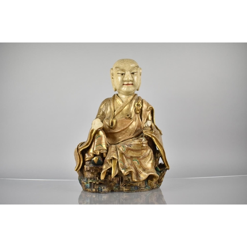 126 - A Heavy Meiji Period Japanese Satsuma Pottery Figure of Seated Scholar/Immortal, Substantial Conditi... 