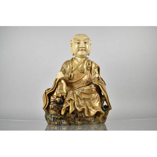 126 - A Heavy Meiji Period Japanese Satsuma Pottery Figure of Seated Scholar/Immortal, Substantial Conditi... 