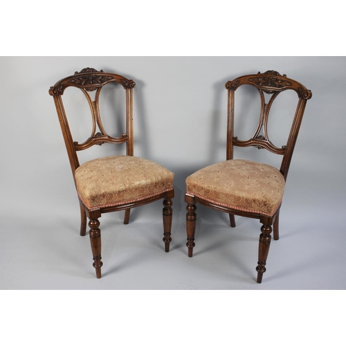 368 - A Pair of 19th Century Walnut Side Chairs with Carved and Pierced Backs, Upholstered Seats and Suppo... 