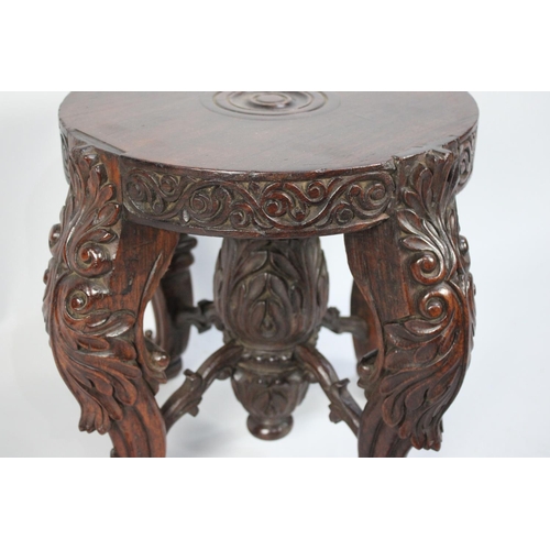 253 - A 19th Century Anglo-Indian Padouk Wood Jardiniere Stand with a Solid Top Supported on Four Profusel... 