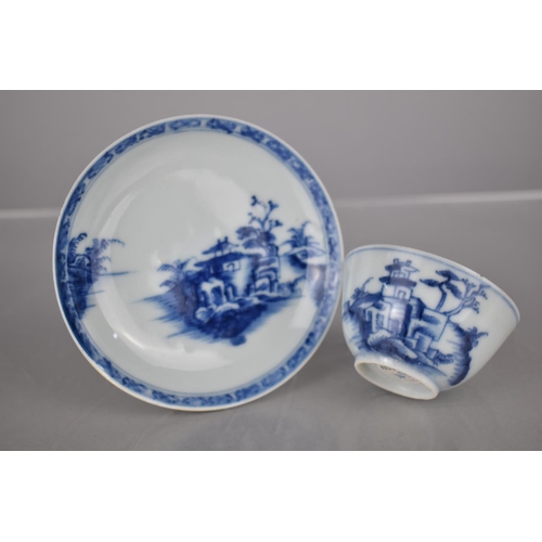 13 - An 18th Century Chinese Porcelain Nanking Cargo Blue and White Tea Bowl and Saucer Decorated with Pa... 