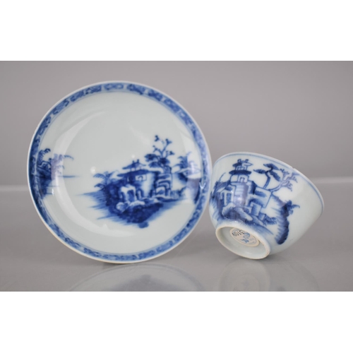 13 - An 18th Century Chinese Porcelain Nanking Cargo Blue and White Tea Bowl and Saucer Decorated with Pa... 