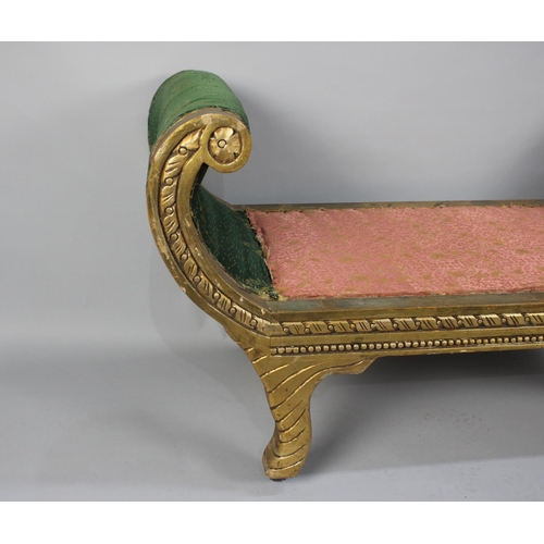 197 - An Early 20th Century Giltwood Window Seat with Carved Scroll Ends over Shaped Legs. 51x113x59cms Hi... 