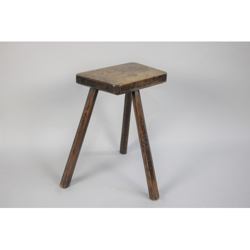 198 - A 19th Century Primitive Welsh Ash Work Stool with Solid Plank Top over Three Chamfered Tapering Leg... 