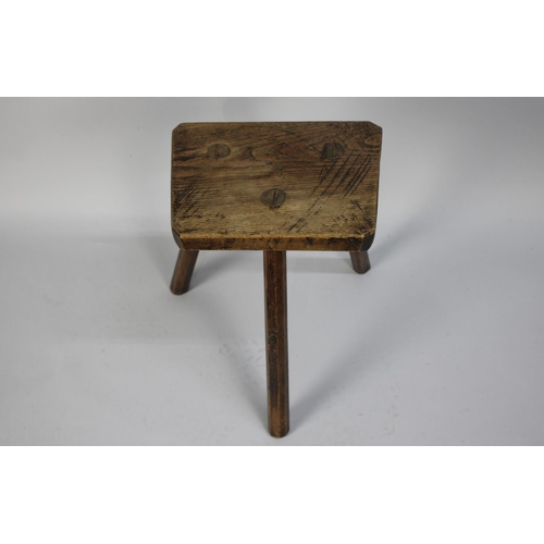 198 - A 19th Century Primitive Welsh Ash Work Stool with Solid Plank Top over Three Chamfered Tapering Leg... 