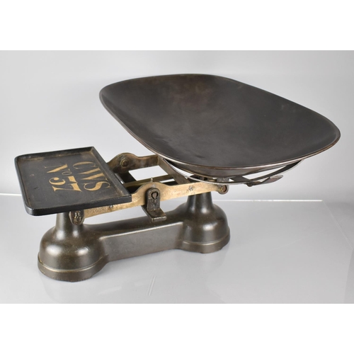 231 - A Large Set of 19th Century Iron and Brass Shop Scales, Sign Written 'CWS No.37', 62cms Wide, 60cms ... 