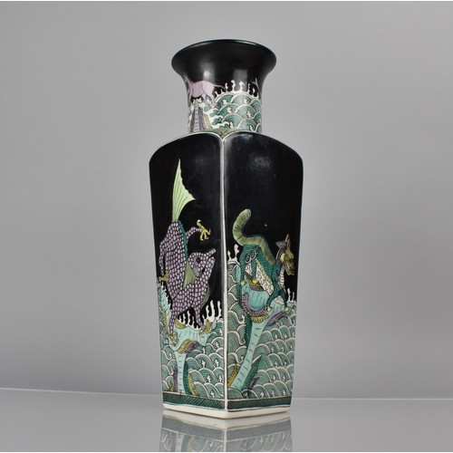 101 - A 20th Century Chinese Porcelain Famille Noire Vase of Square Based Tapering Form with Flared Neck d... 