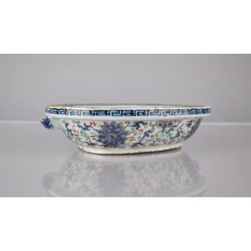 62 - A Chinese Porcelain Warmer Dish of Oval Form Decorated in Underglaze Blue and White with River Villa... 