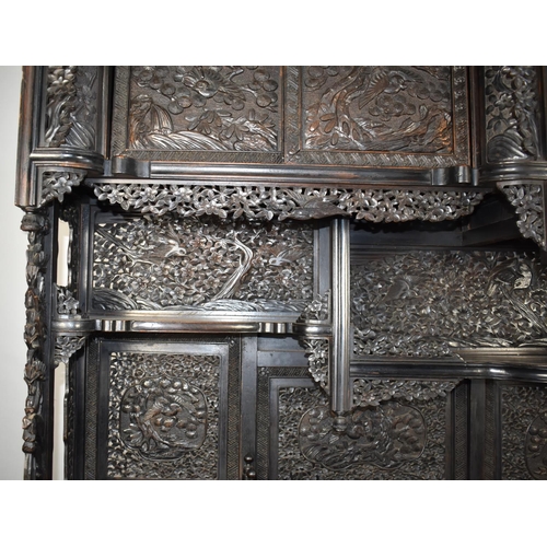 190 - An Impressive 19th/20th Century Chinese Ornately Carved Hardwood Cabinet. Carved and Pierced Panels ... 