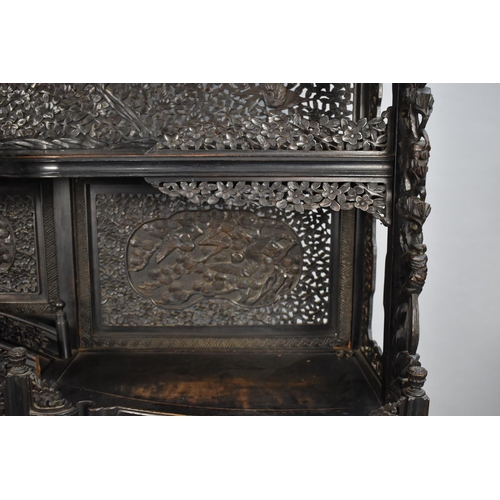 190 - An Impressive 19th/20th Century Chinese Ornately Carved Hardwood Cabinet. Carved and Pierced Panels ... 