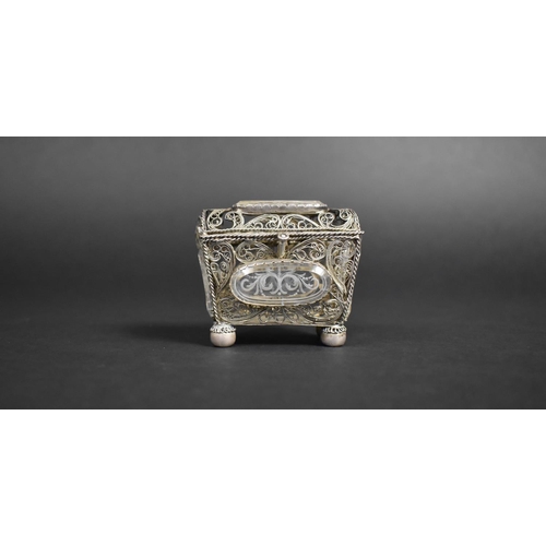 345 - A Silver Filigree and Engraved Rock Crystal Casket Trinket Box of Sarcophagus Form with Hinged Lid a... 