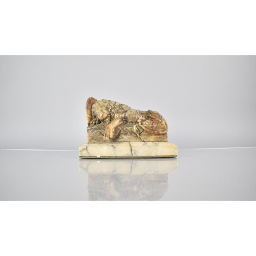 336 - A Carved Soapstone Model of The Lion of Lucerne After Bertel Thorvaldesen, 22x15cms High