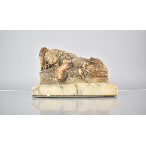 336 - A Carved Soapstone Model of The Lion of Lucerne After Bertel Thorvaldesen, 22x15cms High