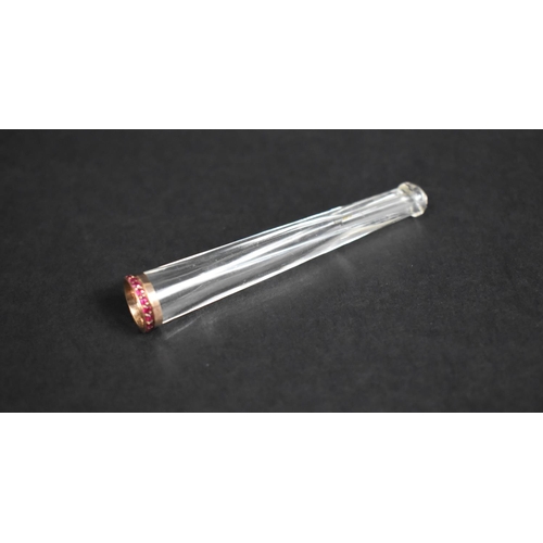 335 - An Early 20th Century Russian Gold and Ruby Mounted Rock Crystal Cheroot, Unmarked, 8cms Long