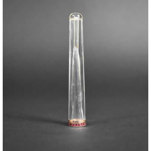 335 - An Early 20th Century Russian Gold and Ruby Mounted Rock Crystal Cheroot, Unmarked, 8cms Long