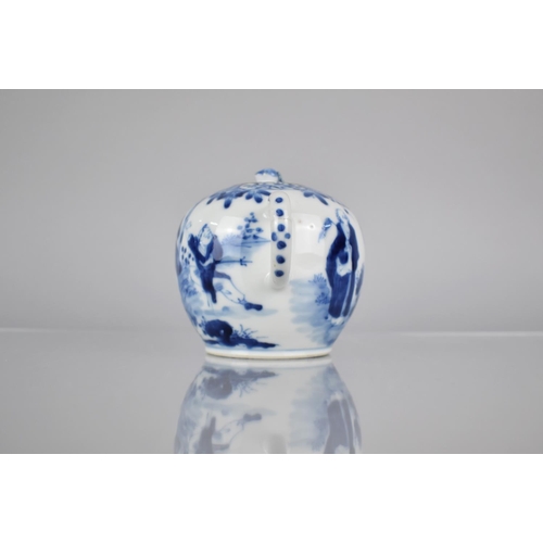 35 - A 19th Century Chinese Porcelain Blue and White Teapot of Globular Form with Loop Handle and Scrolle... 