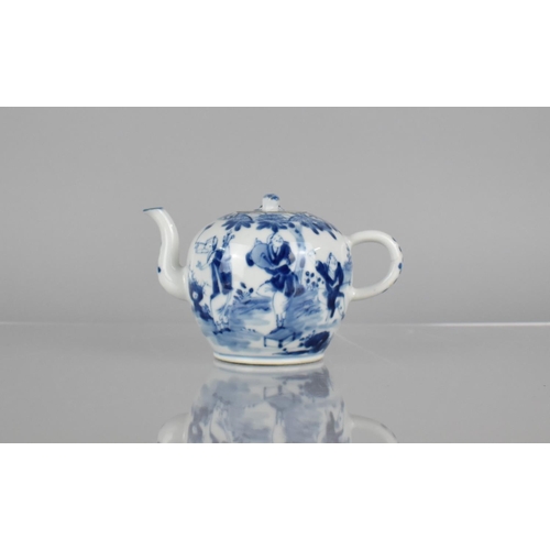 35 - A 19th Century Chinese Porcelain Blue and White Teapot of Globular Form with Loop Handle and Scrolle... 