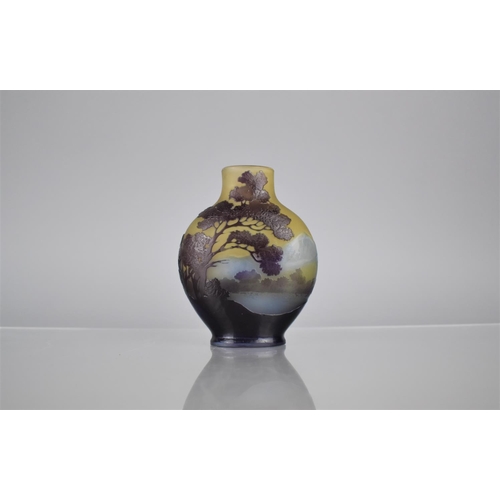 327 - A Galle Cameo Vase of Flask Form decorated with Overlaid Purple and Acid Etched Mountain Scene with ... 