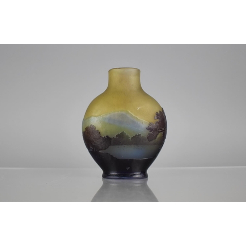 327 - A Galle Cameo Vase of Flask Form decorated with Overlaid Purple and Acid Etched Mountain Scene with ... 