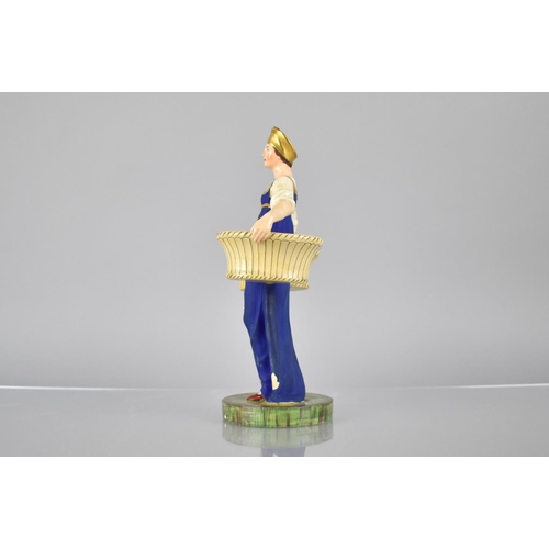 314 - A Russian Porcelain Figure Modelled as a Lady Standing Carrying Two Baskets in Blue Dress on Circula... 