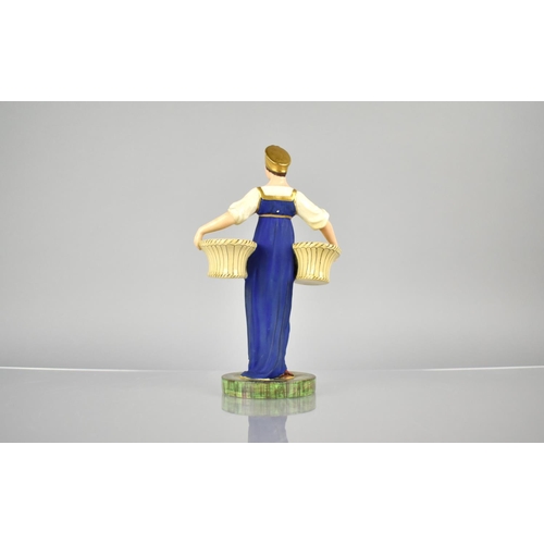 314 - A Russian Porcelain Figure Modelled as a Lady Standing Carrying Two Baskets in Blue Dress on Circula... 