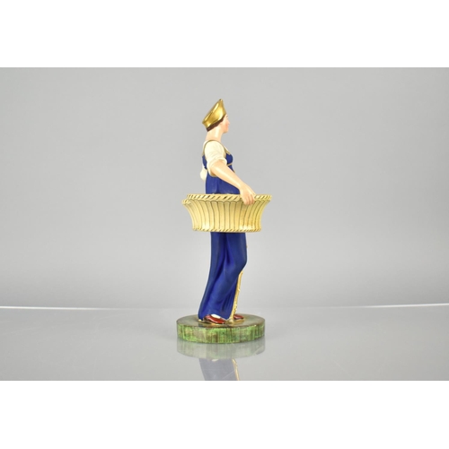 314 - A Russian Porcelain Figure Modelled as a Lady Standing Carrying Two Baskets in Blue Dress on Circula... 