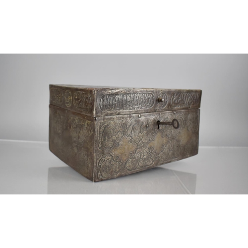 266 - A 19th Century Indian Box Decorated with Figures and Script having Remnants of Yellow Metal Inlay, 2... 