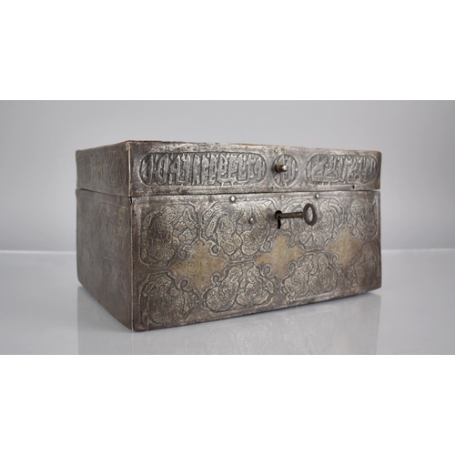 266 - A 19th Century Indian Box Decorated with Figures and Script having Remnants of Yellow Metal Inlay, 2... 