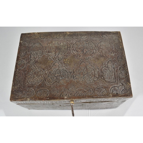 266 - A 19th Century Indian Box Decorated with Figures and Script having Remnants of Yellow Metal Inlay, 2... 