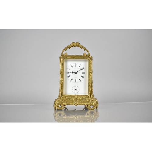 261 - A Late 19th Century Gilt Brass Cased Carriage Alarm Clock by Hottot Paris, The Case with Moulded Vin... 