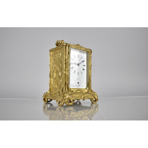 261 - A Late 19th Century Gilt Brass Cased Carriage Alarm Clock by Hottot Paris, The Case with Moulded Vin... 