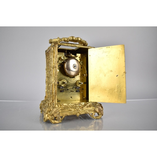 261 - A Late 19th Century Gilt Brass Cased Carriage Alarm Clock by Hottot Paris, The Case with Moulded Vin... 