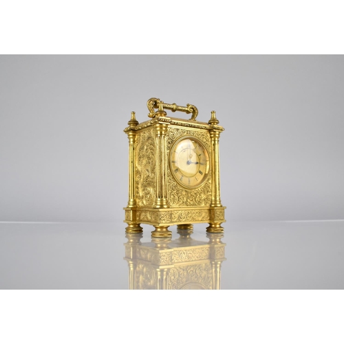 260 - A 19th Century Gilt Bronze Carriage Clock of Architectural Form with Reeded Columns and Foliate Scro... 