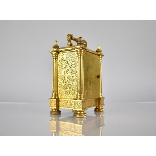 260 - A 19th Century Gilt Bronze Carriage Clock of Architectural Form with Reeded Columns and Foliate Scro... 