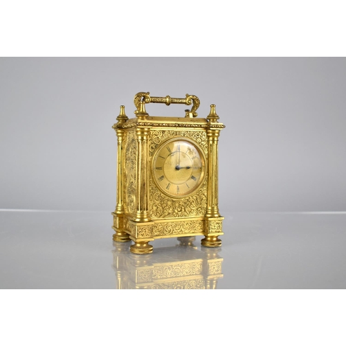 260 - A 19th Century Gilt Bronze Carriage Clock of Architectural Form with Reeded Columns and Foliate Scro... 