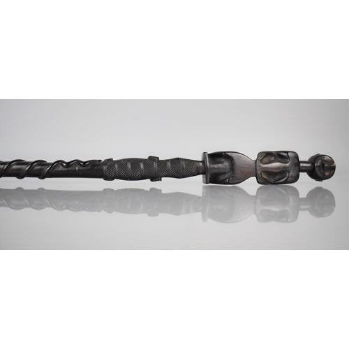 259 - A 19th Century African Hardwood Walking Stick with Figural Top Surmounting Crocodile With Match Stri... 