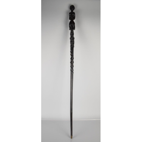 259 - A 19th Century African Hardwood Walking Stick with Figural Top Surmounting Crocodile With Match Stri... 