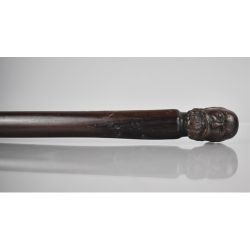 258 - A Late 19th Century Hardwood Walking Stick, The Top Carved with Bust of Bearded Man, 78cms Long