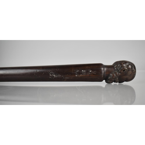 258 - A Late 19th Century Hardwood Walking Stick, The Top Carved with Bust of Bearded Man, 78cms Long