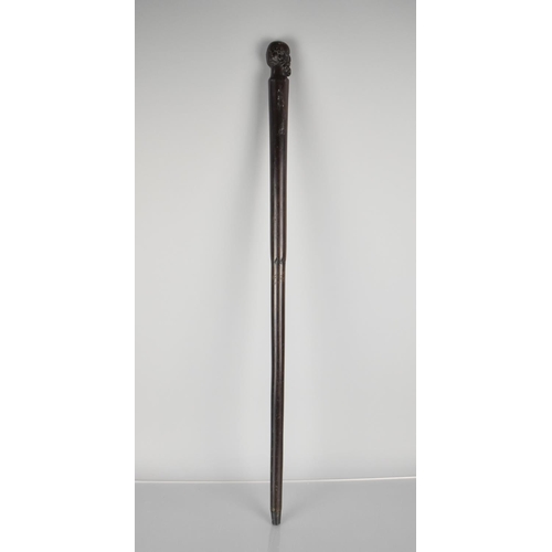 258 - A Late 19th Century Hardwood Walking Stick, The Top Carved with Bust of Bearded Man, 78cms Long